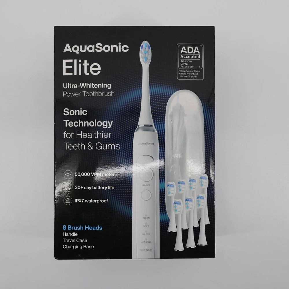 NEW AquaSonic Elite Ultra-Whitening Power Toothbrush White